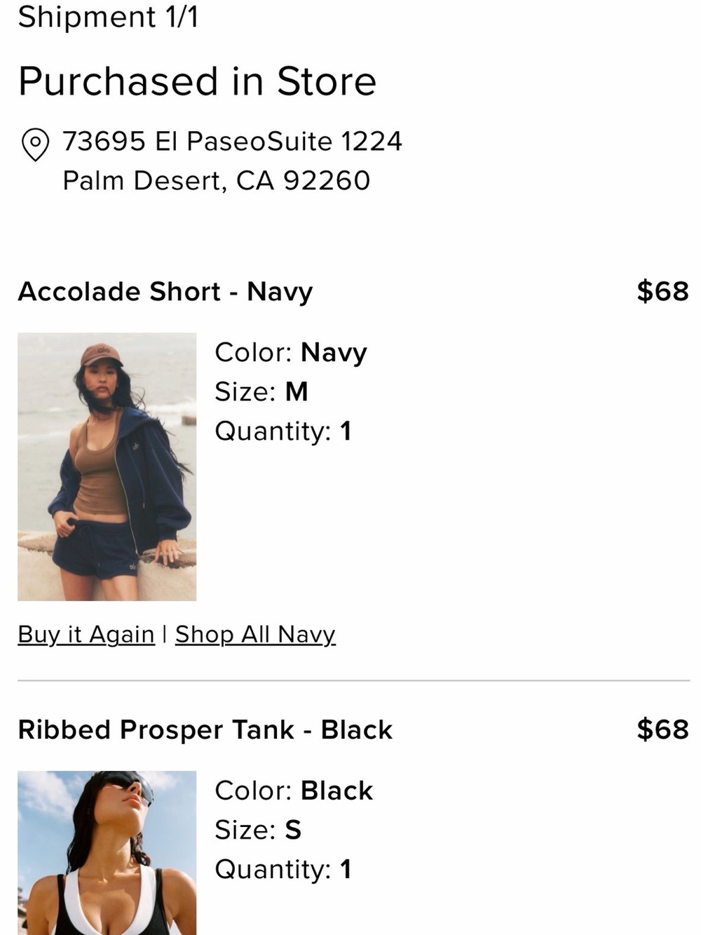 Alo Black Ribbed Crop Tank & Navy Shorts Set - Picture 2 of 2